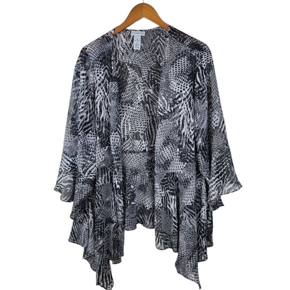 Catherines Plus Size 3X Mesh Jacket Open Front Ruffle Lightweight Animal Print - Picture 1 of 5